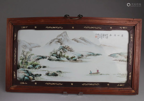 A Hardwood Framed Porcelain Plaque