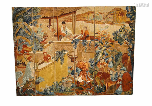 A Six Panel Embroidery Table Screen