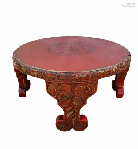 A Red Color Round Table