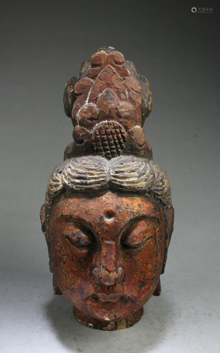 A Carved Wooden Guanyin Head