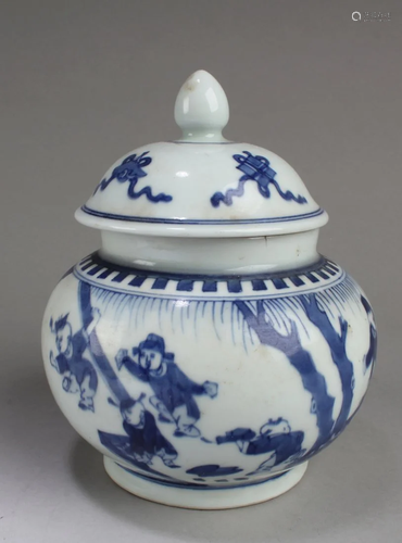 Chinese Blue & White Porcelain Jar with Lid