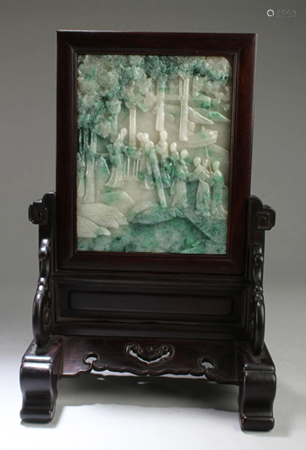 Chinese Rectangular Hardwood Table screen with Jade