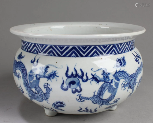 Chinese Blue & White Tripod Censer