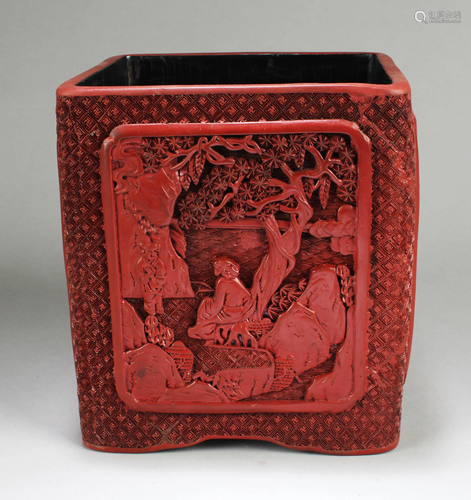 Chinese Cinnabar Lacquer Square Brushpot