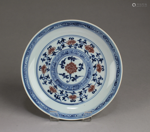 Chinese Iron Red Blue & White Porcelain Plate