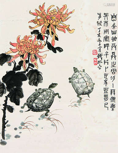 钱松嵒 菊龟图 轴