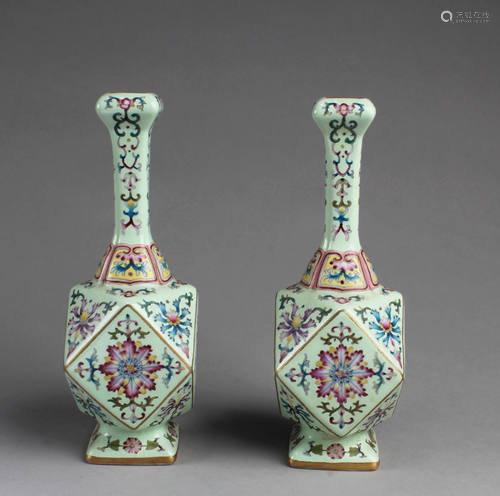 A Pair of Chinese Famille Verte Vases