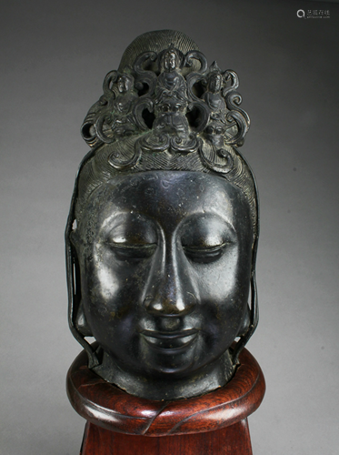 Antique Bronze Guanyin Head, Ming Dynasty