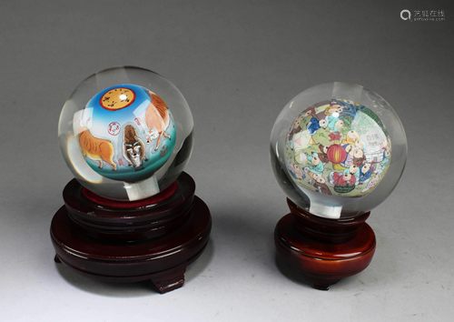 A Pair of Decorative Balls with Stand