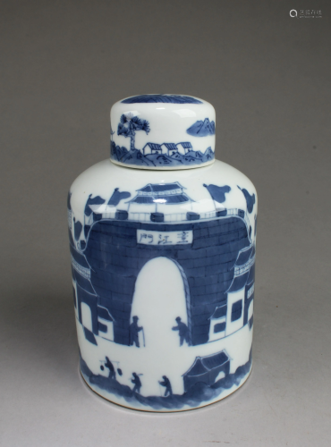 Chinese Blue & White Porcelain Tea Leaves Container