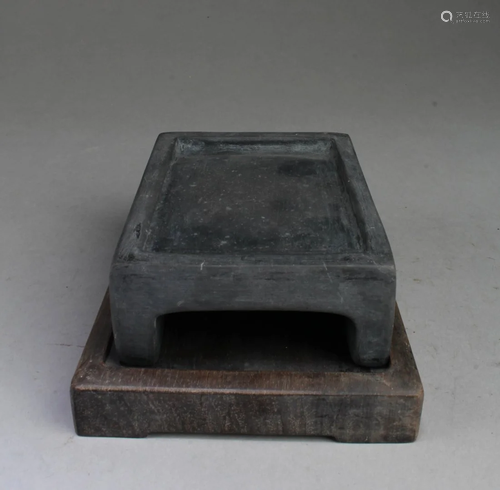 Chinese Ink Stone With Wooden Base