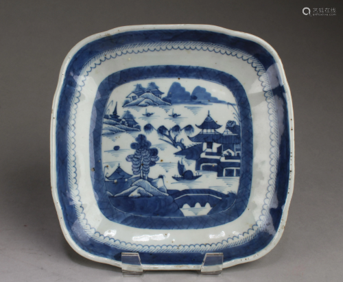 A Square Shaped Blue & White Plate