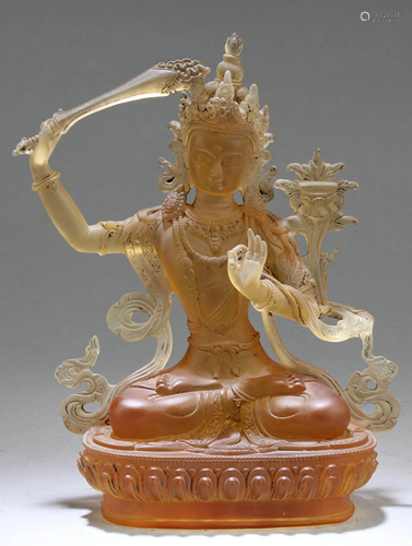 A Chinese Peking Glass Bodhisattva Statue