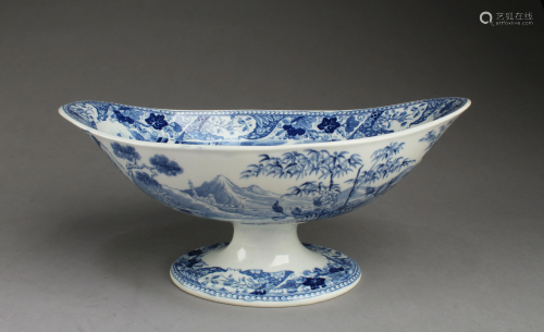 A Blue & White Stem Bowl