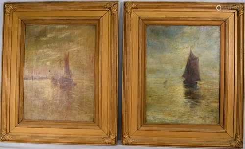 TWO AMERICAN 19C NAUTICAL BOAT OIL PAINTINGS.