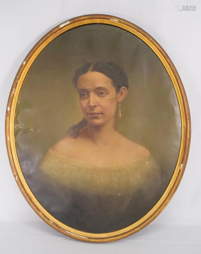 19c FEMALE OVAL OIL PORTRAIT PAINTING