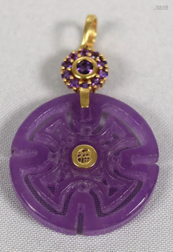 14K GOLD AMETHYST DISK TYPE PENDANT