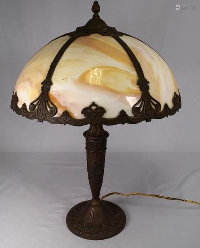 VICTORIAN PANEL CARAMEL SLAG GLASS TABLE LAMP: