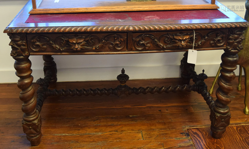 19TH C CARVED OAK WRITING DESK: