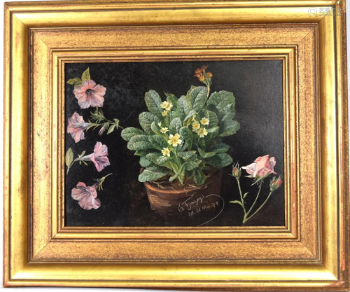 19TH C GEORGE HERZOG STILL LIFE PAINTING: