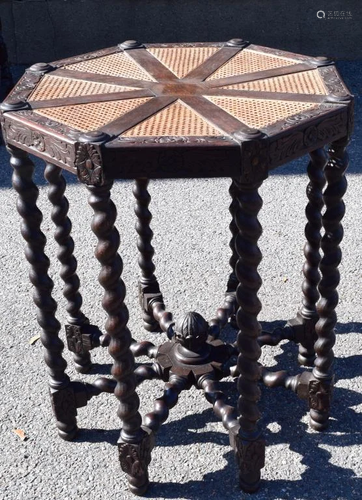 ANTIQUE ENGLISH OAK OCTAGON TOP BARLEY TWIST TABLE