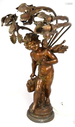 ART NOUVEAU CUPID SPELTER 6 LIGHT LAMP