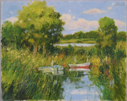 ROGER BARRON ROW BOAT PAINTING