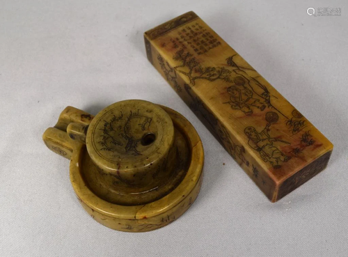 CHINESE SOAPSTONE SEAL & GRINDER