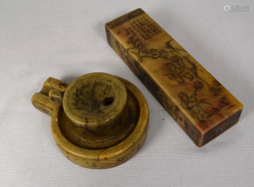 CHINESE SOAPSTONE SEAL & GRINDER