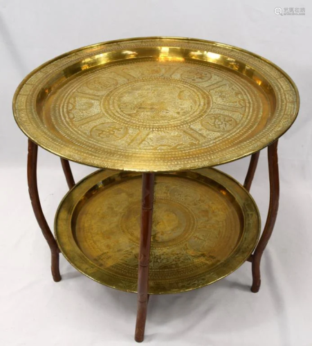 BRASS CHINESE DOUBLE TRAY FOLD UP TABLE