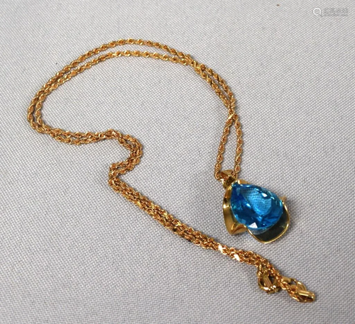 14K YELLOW GOLD & LONDON BLUE TOPAZ PENDANT