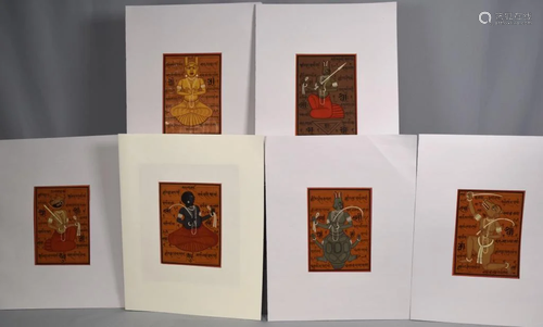 SET OF SIX INDIAN TANTRIK PAINTINGS