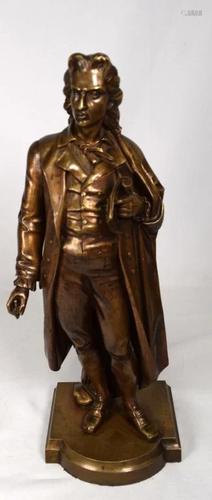 19TH C. MALE WITH PEN & PAPER BRONZE SCULPTURE