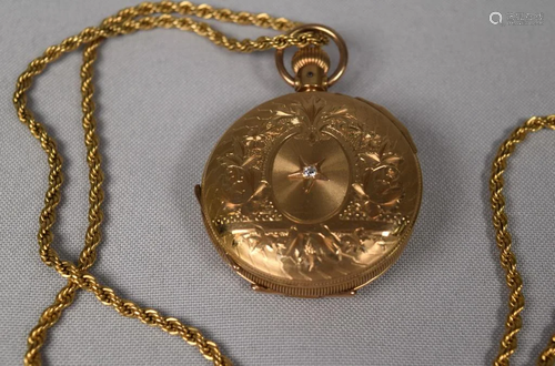 14K GOLD COLUMBUS POCKET WATCH & GOLDPLATE