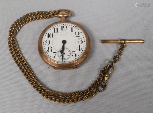 21J WALTHAM OPEN FACE GOLDPLATE POCKET WATCH