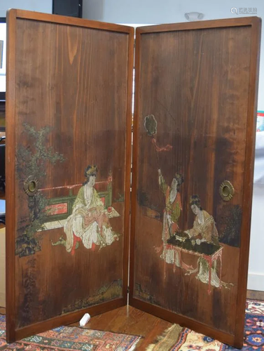 DOUBLE PANEL WOODEN ORIENTAL DRESSING SCREEN