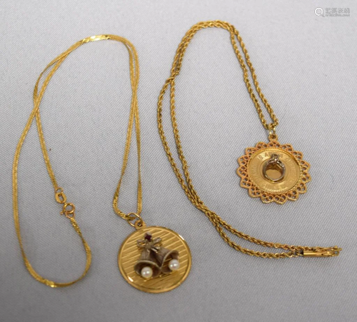 2 14K GOLD NECKLACES WITH PENDANTS