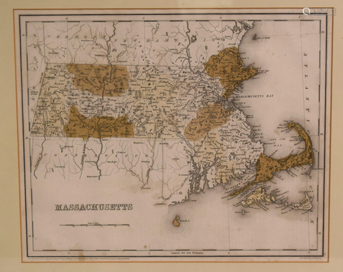 1838 HAND COLORED MAP MASSACHUSETTS