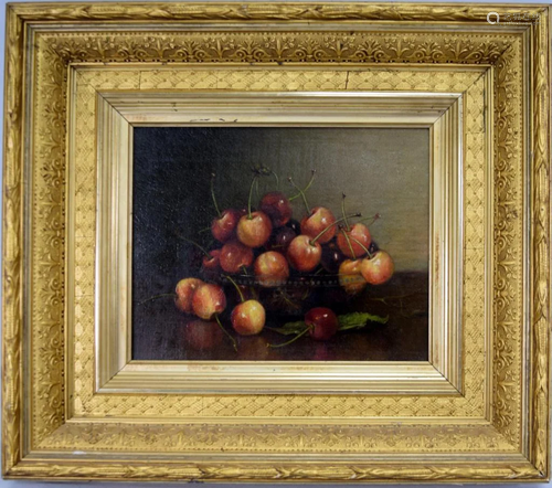 19TH C ABBIE ZUILL STILL LIFE BOWL OF CHERRIES: