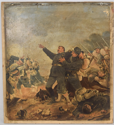 19TH C CIVIL WAR BATTLE OIL PAINTING