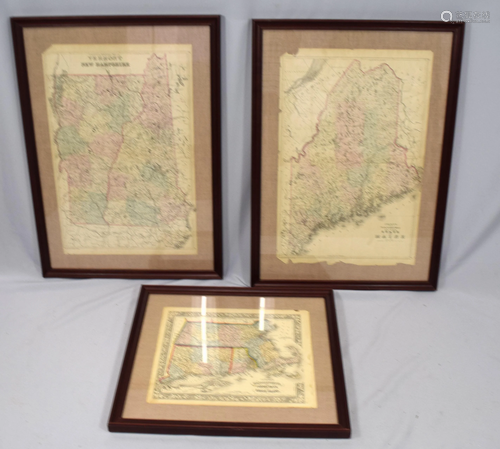 GROUPING OF FRAMED NEW ENGLAND 19TH MAPS