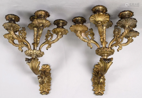 PAIR FRENCH SILVERED BRONZE CANDLE SCONCES: