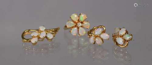 14K GOLD AND OPAL EARRING PIN SET & RING