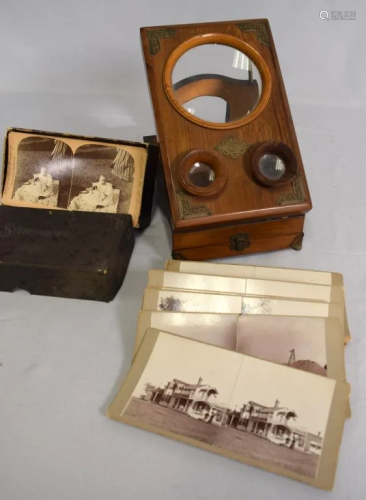 19TH ROSEWOOD FOLDING STEREOSCOPE VIEWER & CARDS
