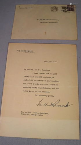 FRANKLIN ROOSEVELT AUTOGRAPHED LETTER