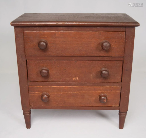 MINIATURE 1840S RED PAINT CHEST OF DRAWERS