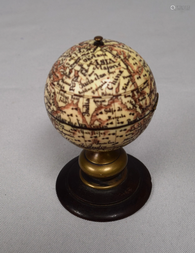 EARLY MINIATURE EBONY & IVORY GLOBE COMPASS