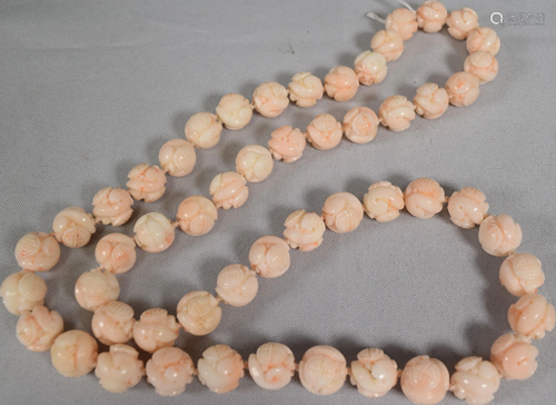 CHINESE CORAL OR PEKING GLASS NECKLACE