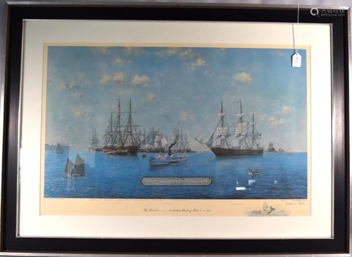 FRAMED NANTUCKET WHALING SHIPS LITHOGRAPH