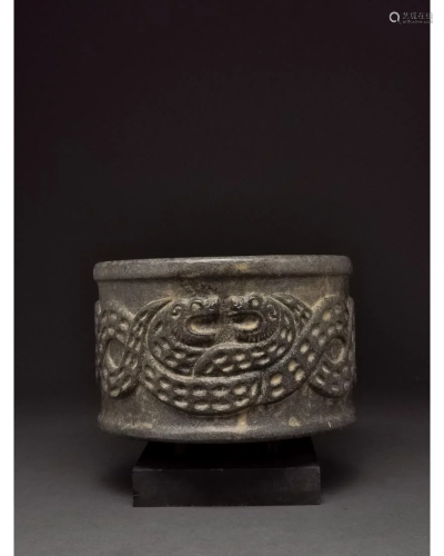 WESTERN ASIA, CARVED STONE BOWL WITH SNAKES
